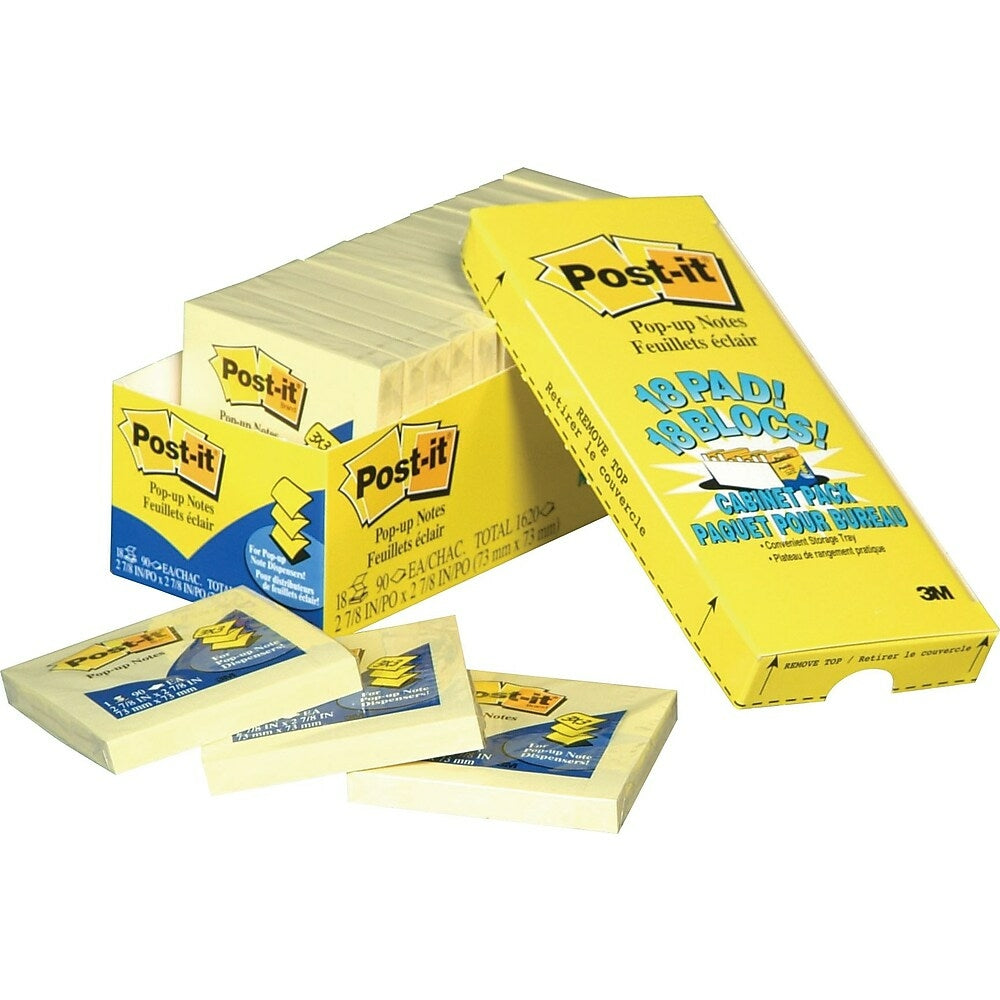 Image of Post-it Pop-Up Cabinet Packs, 3" x 3", Canary Yellow, 18 Pack