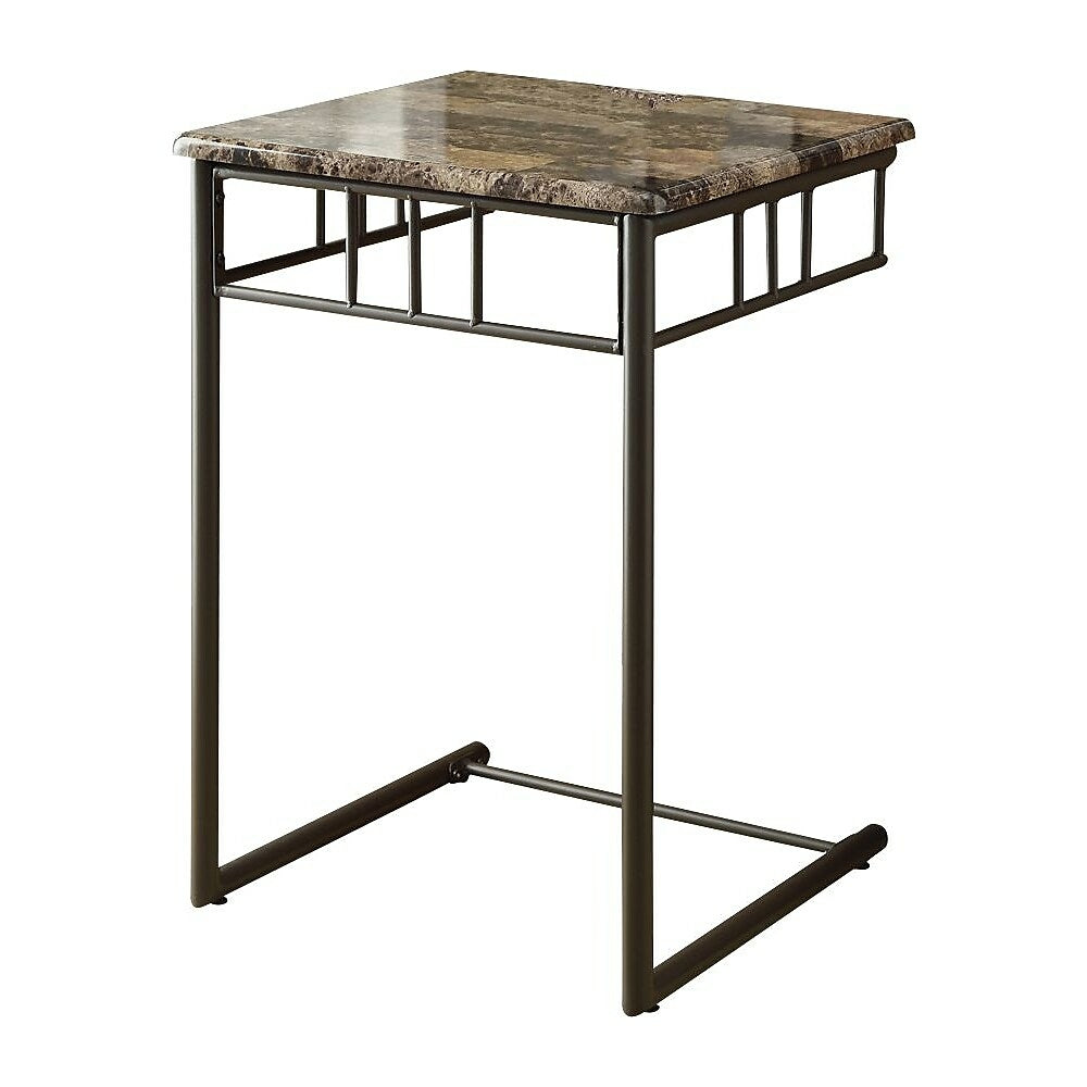Image of Monarch Specialties - 3043 Accent Table - C-shaped - End - Side - Snack - Living Room - Bedroom - Metal - Brown Marble Look