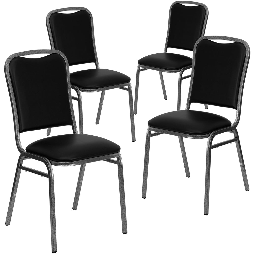 Image of Flash Furniture HERCULES Stacking Banquet Chair in Black Vinyl - Silver Vein Frame, 4 Pack