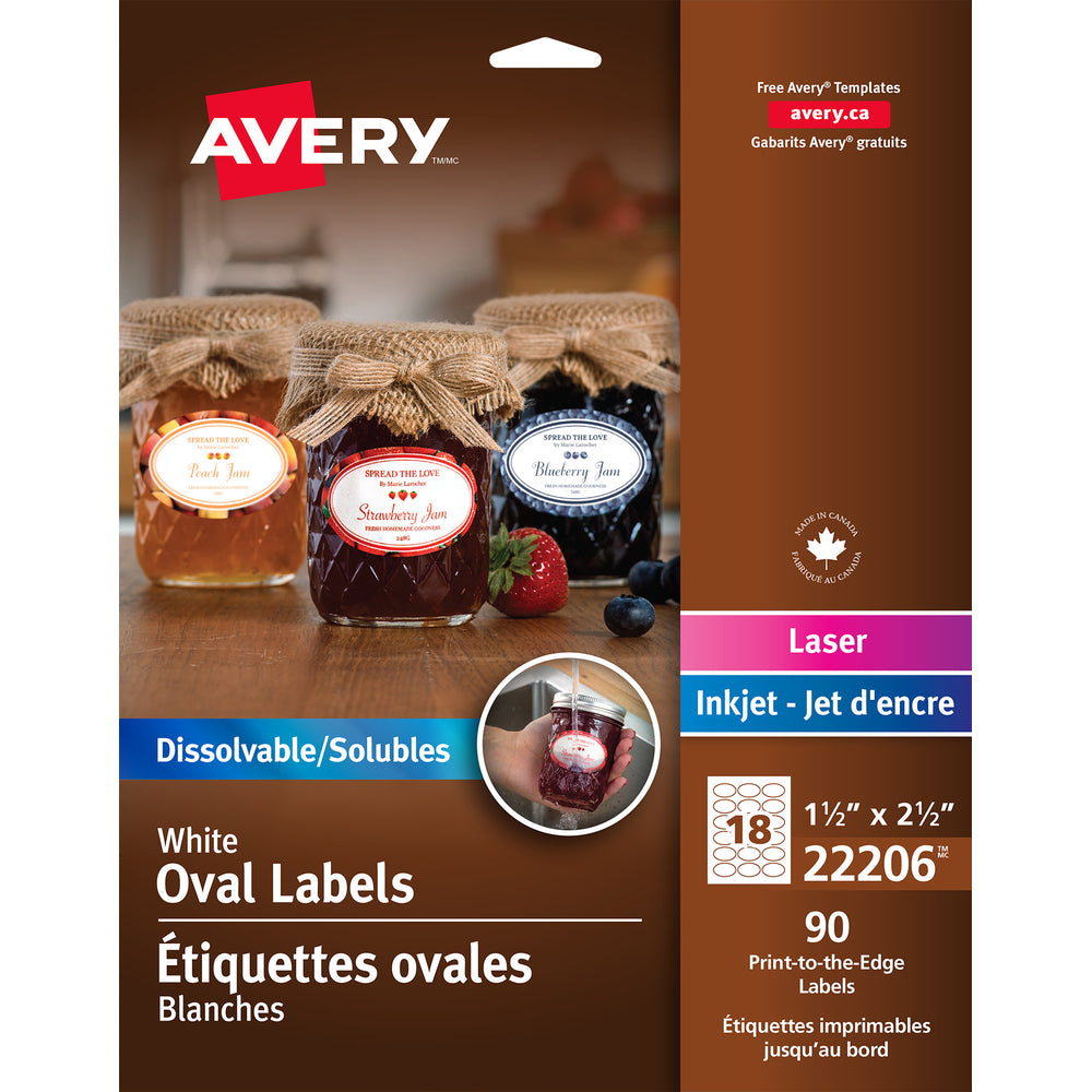 Image of Avery 22206 Dissolvable Labels, Oval, 1 1/2" x 2 1/2", 90 Pack