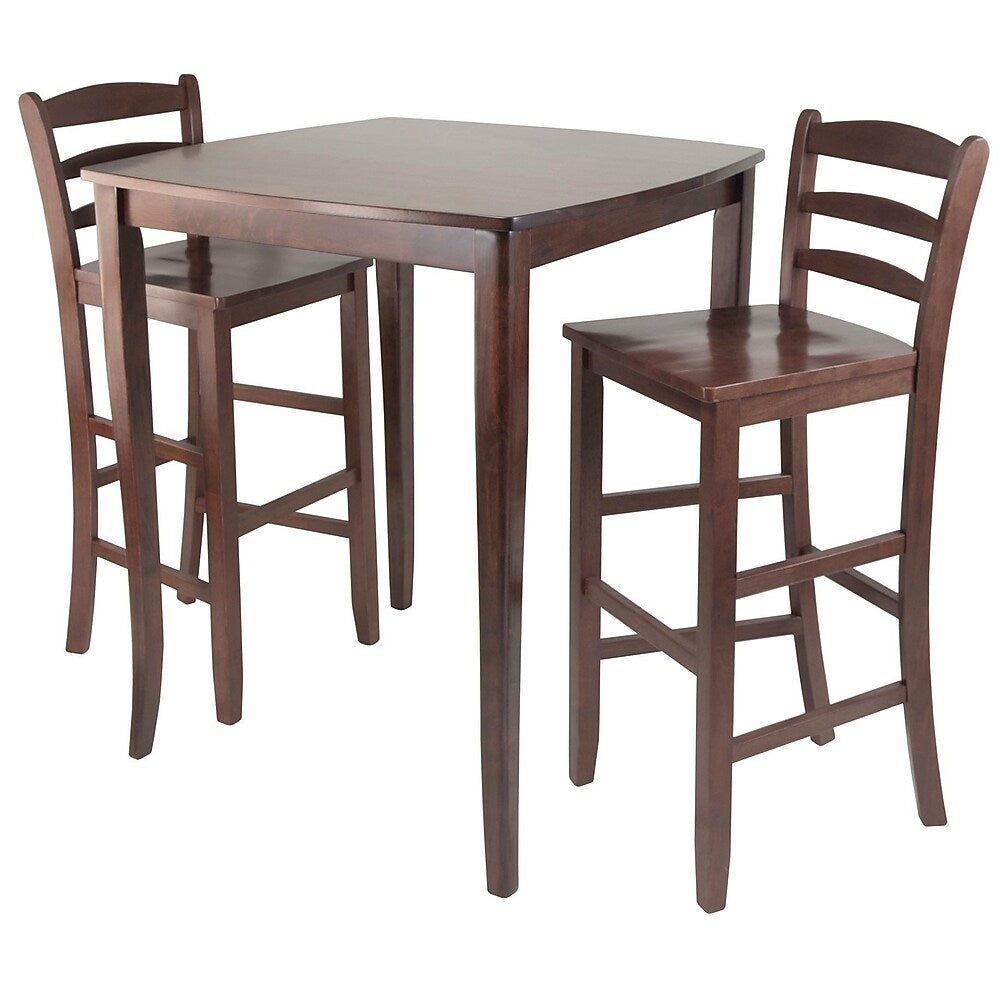 Image of Winsome 3-piece Inglewood High/Pub Dining Table With Ladder Back Stools, Antique Walnut, Brown