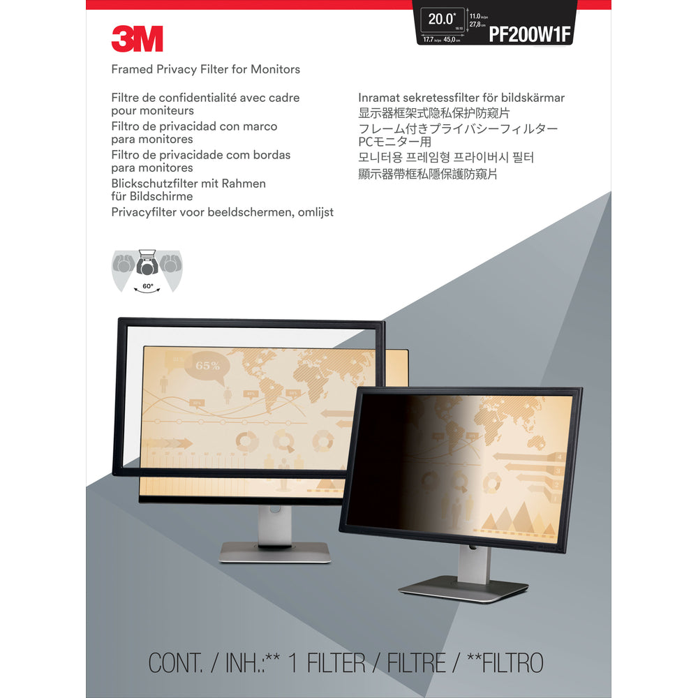 Image of 3M Framed Privacy Filter for 20" Widescreen Monitor - PF200W1F - Framed - 20" Monitor