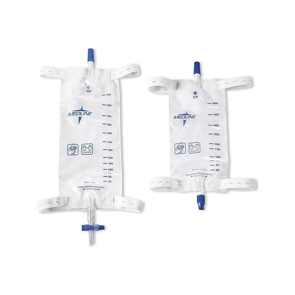 Image of Medline Leg Bags with Comfort Straps, 1000 mL, Slide Tap, 48 Pack