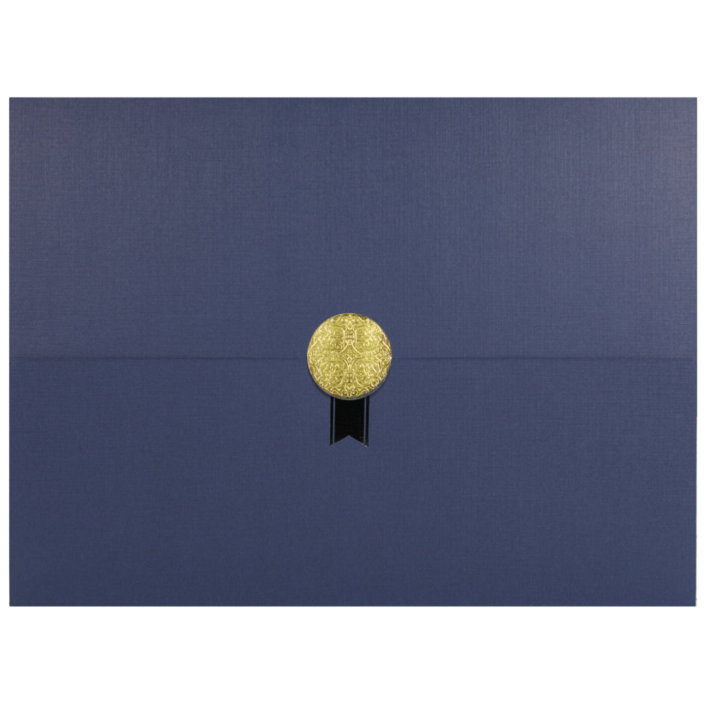 Image of St. James Document/Certificate Holders - Gold Award Seal with Single Black Ribbon - Navy Blue - 5 Pack