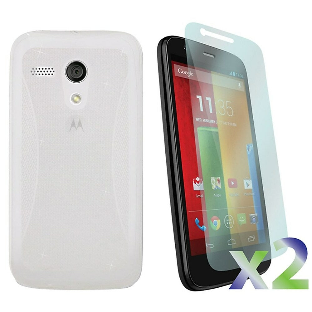 Image of Exian Transparent TPU Sparkling Case and Screen Guard Protectors (2 Pack) for Motorola Moto G - Clear