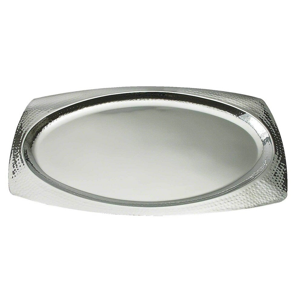 Image of Elegance 22" Oval Hammered Stainless Steel Tray
