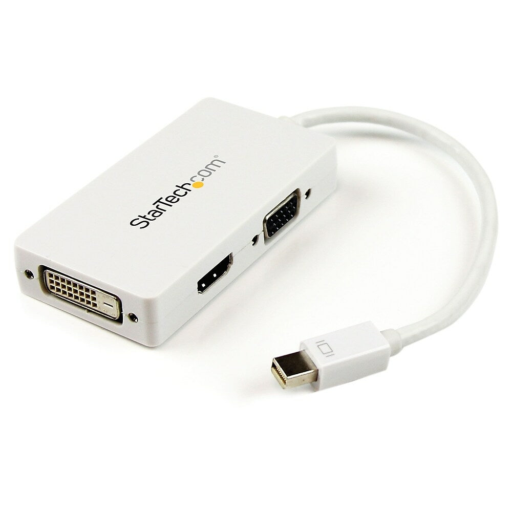 Image of Startech Travel A/V Adapter: 3-In-1 Mini Displayport to VGA DVI Or HDMI Converter, White