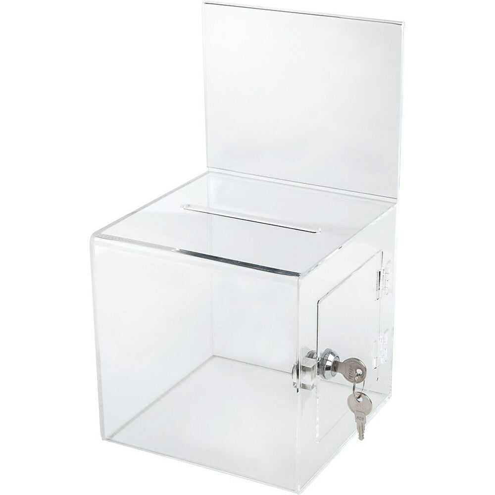 Image of Square Acrylic Ballot Box, 7" x 7" x 5.5", with 5.5" Sign Holder