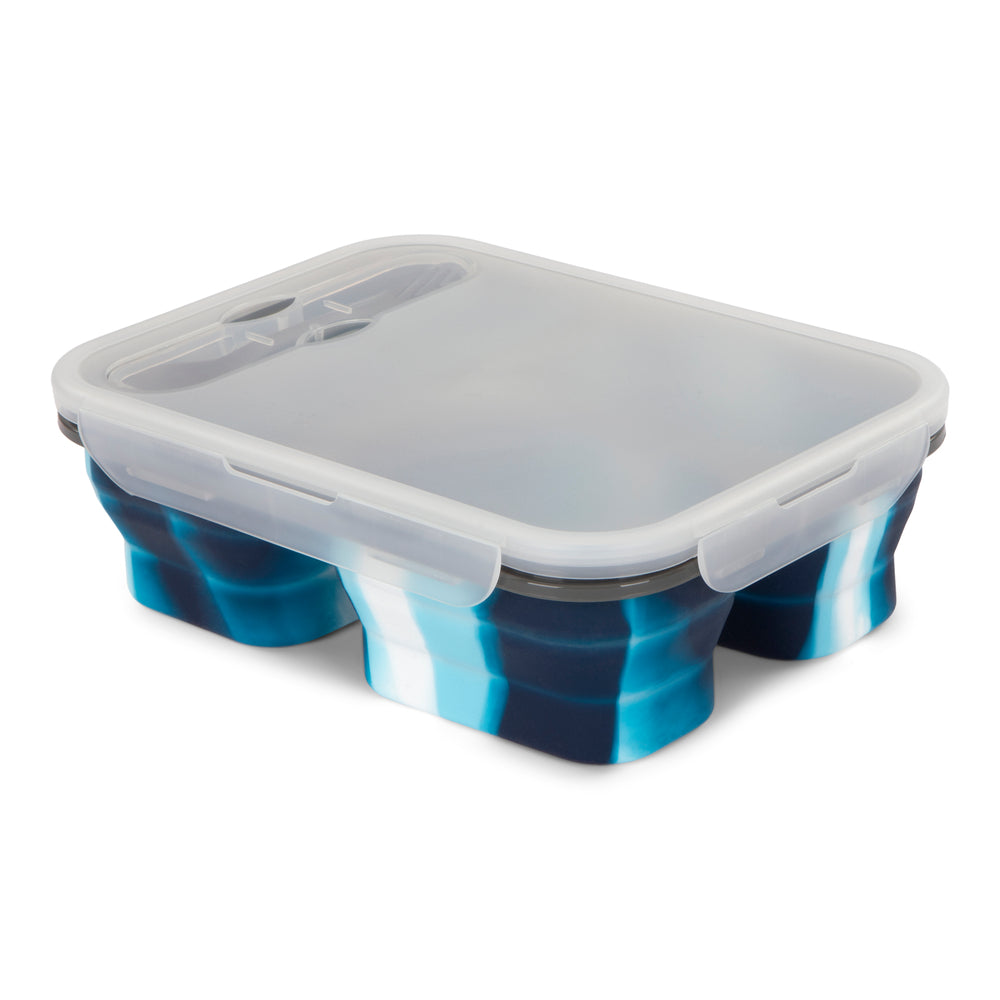 Image of BondStreet 3 Compartment Collapsible Silicone Food Container - Blue