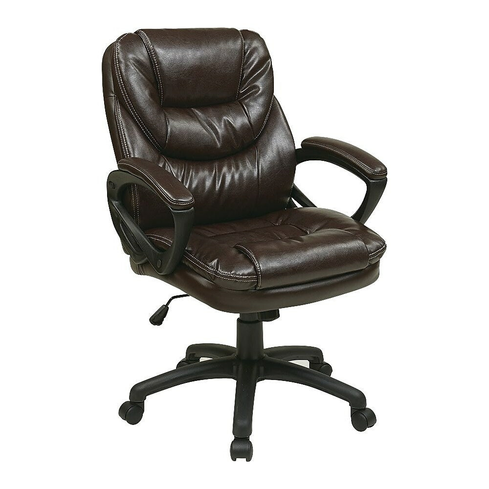 Image of Office Star Worksmart Manager's High-Back Faux Leather Chair, Chocolate, Brown