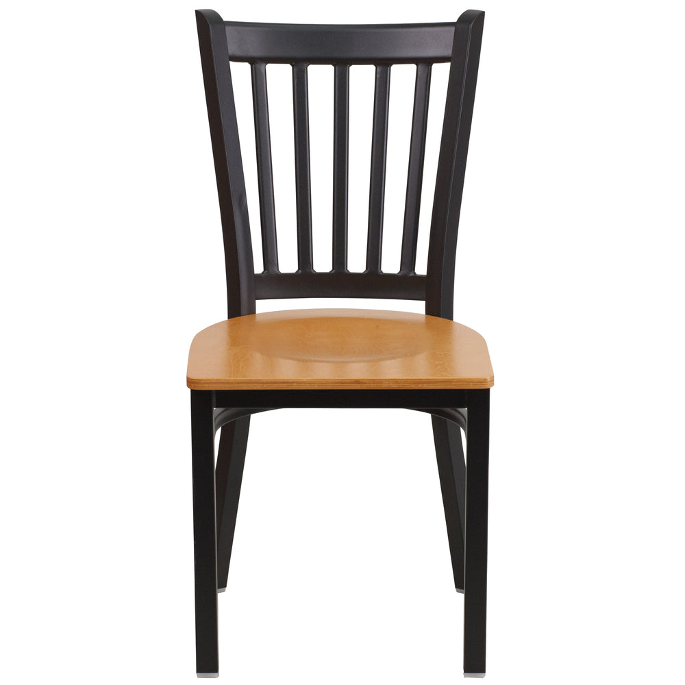 Image of Flash Furniture HERCULES Series Black Vertical Back Metal Restaurant Chair - Natural Wood Seat - 2 Pack, Brown