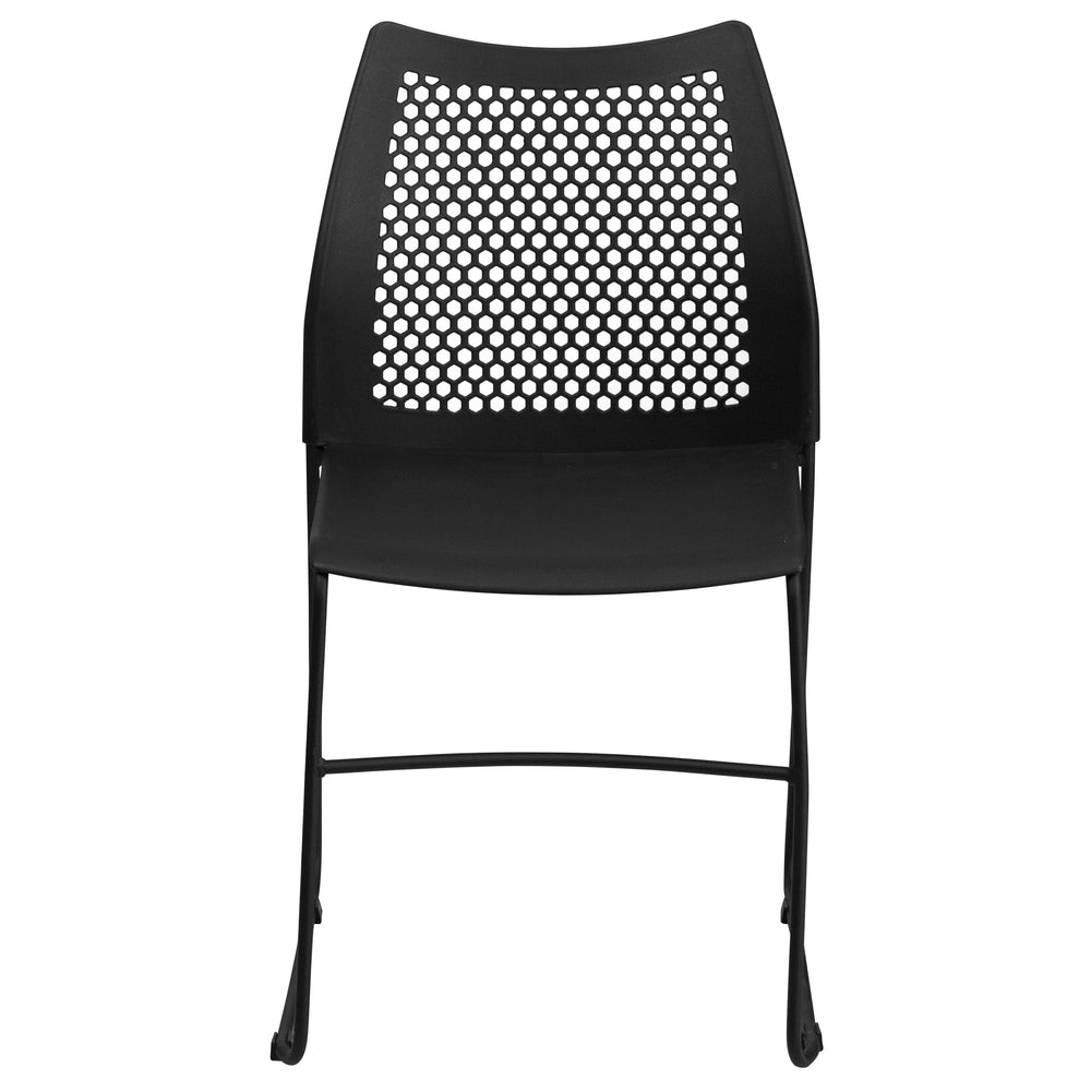 Image of Flash Furniture HERCULES Series 661 lb. Capacity Black Sled Base Stack Chair with Air-Vent Back