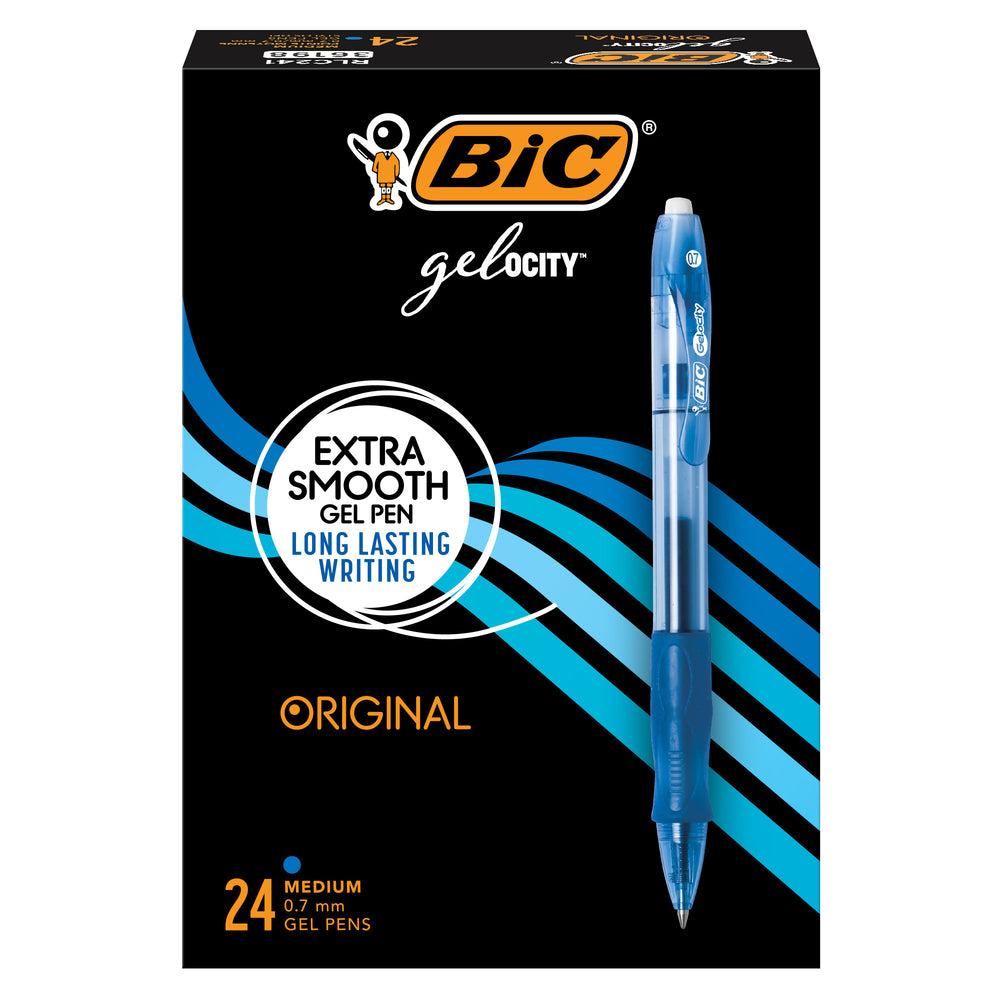 Image of BIC Gelocity Gel Pens - Retractable - 0.7 mm - Blue - 24 Pack