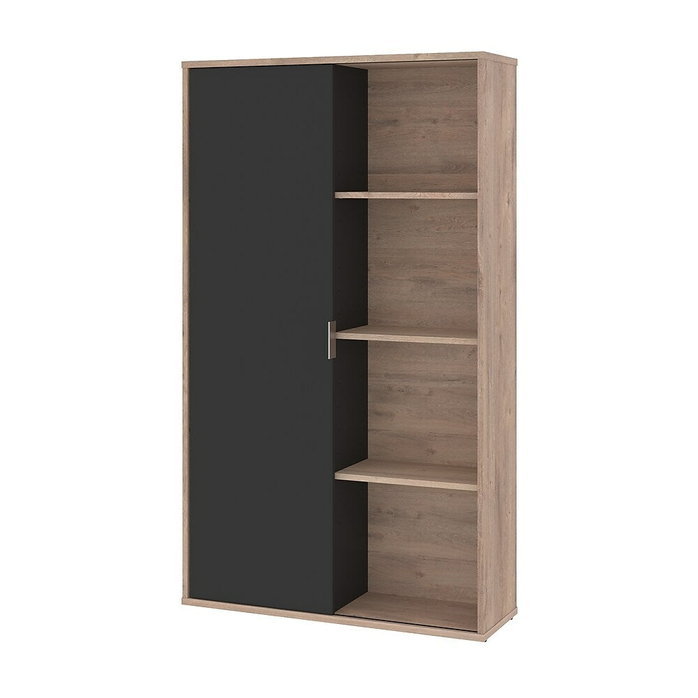 Image of Bestar Aquarius Bookcase with Sliding Door - Rustic Brown & Graphite