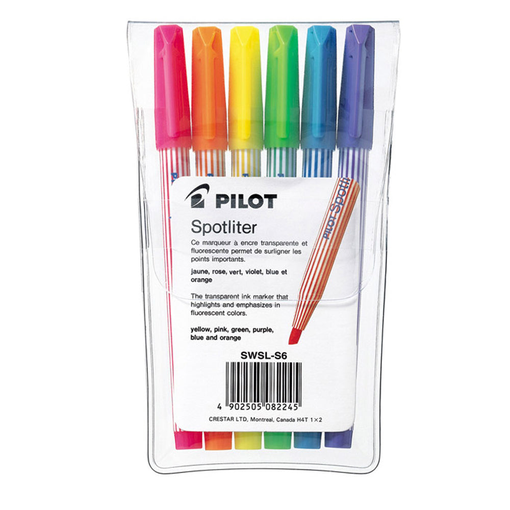 Image of Pilot Spotliter Chisel Tip Pen-Style Highlighters - Assorted Colours - 6 Pack