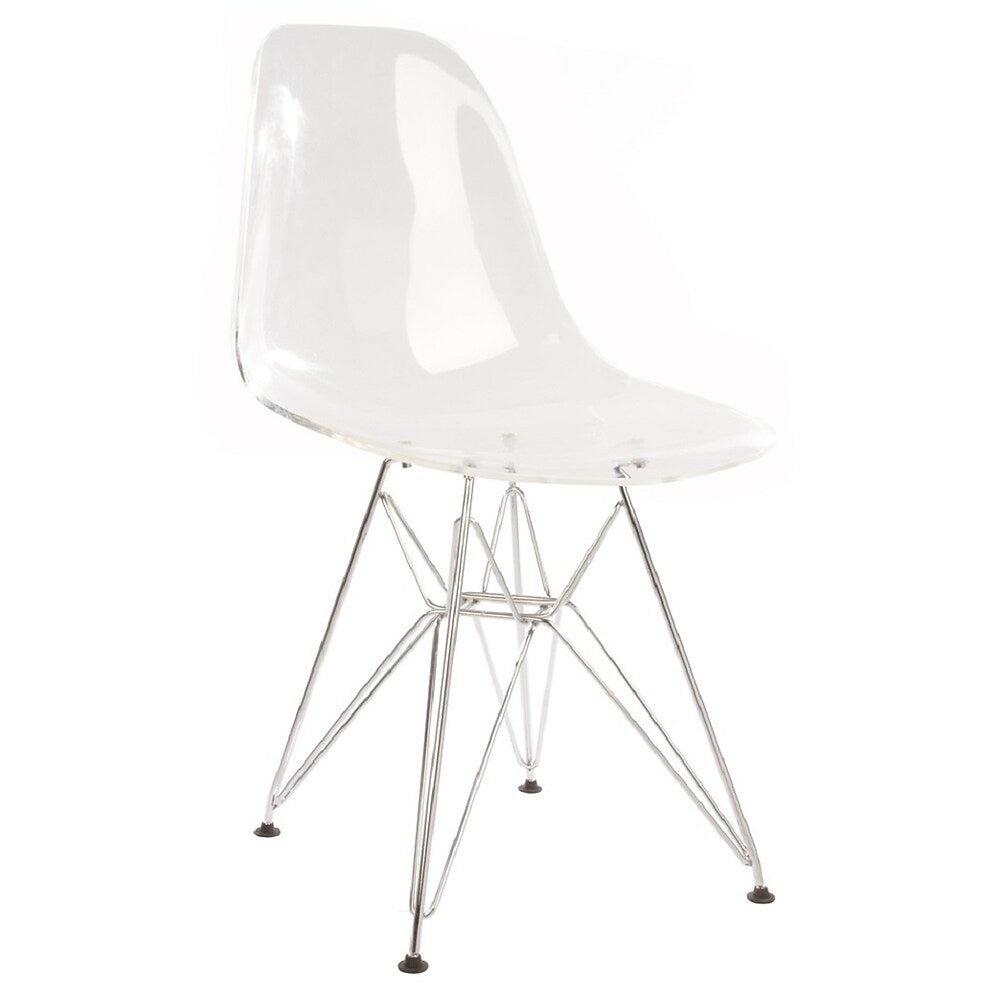 Image of Nicer Furniture OCC Clear, Eames Style Side Chair with Chromed Steel Legs Eiffel Dining Room Chair, 2 Pack, White