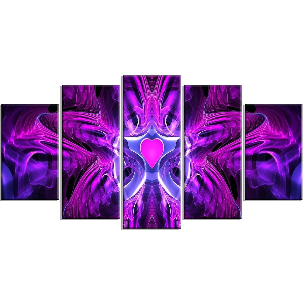 Image of Designart Abstract Heart at the Center, 4 Piece Purple Canvas Art Set, (PT3024-373)