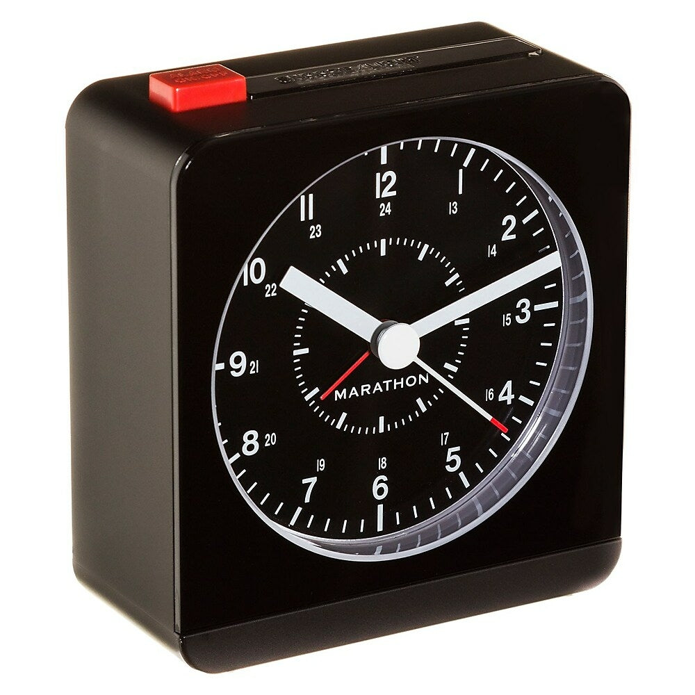 Image of Marathon Analog Desk Alarm Clock With Auto-Night Light - Black (CL030053BK)