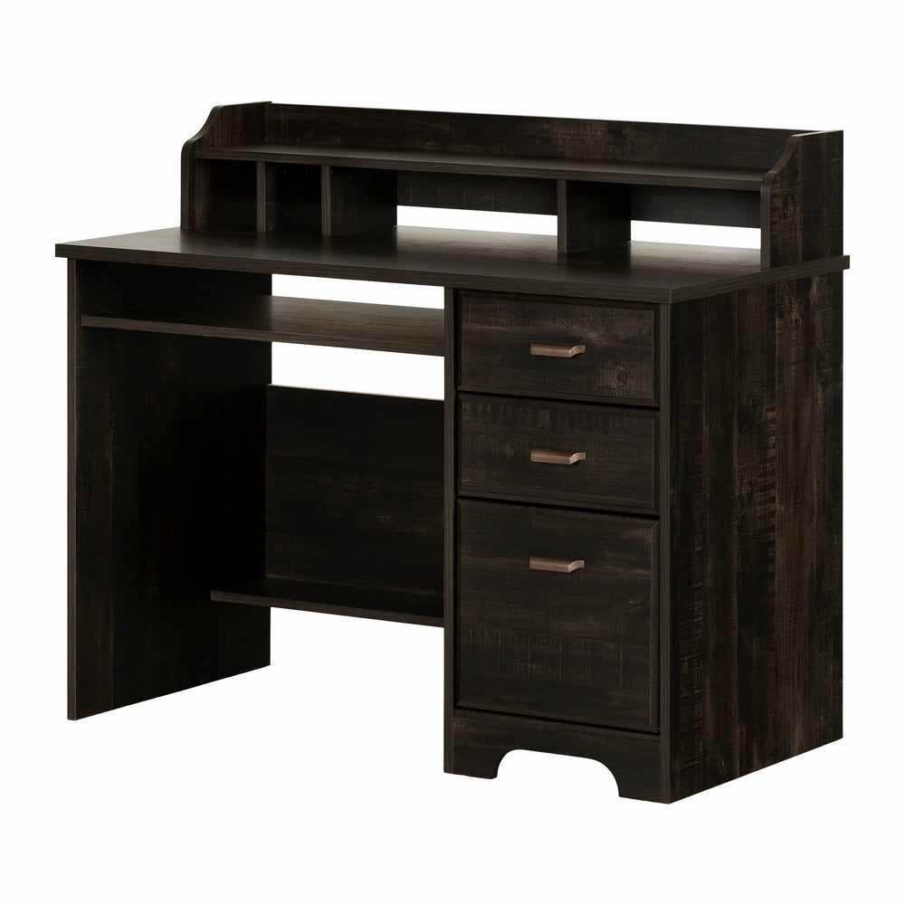 Image of South Shore Versa Medium Computer Desk with Hutch - Rubbed Black