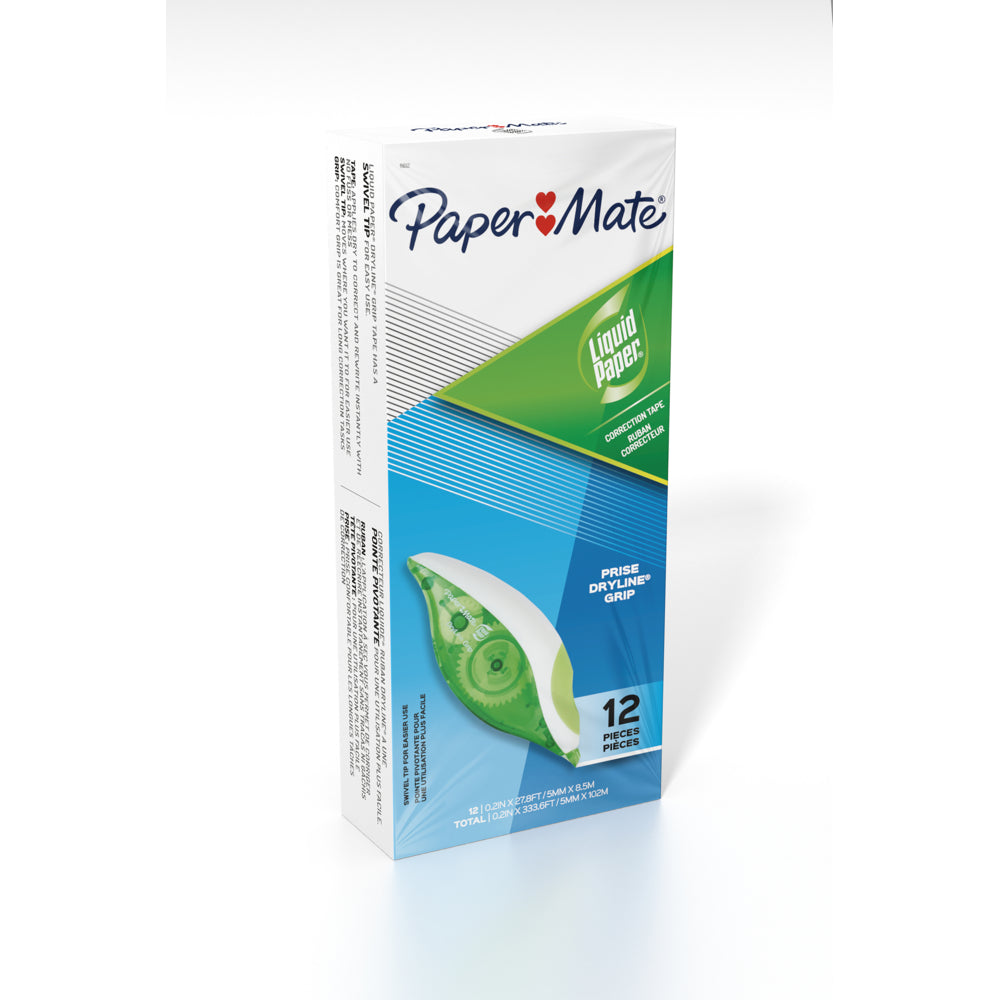 Image of Papermate Liquid Paper DryLine Grip Correction Tape, 12 Pack