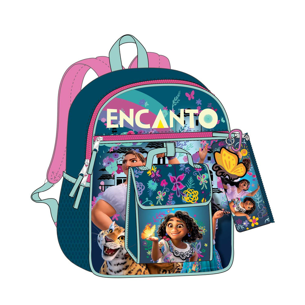 Image of Bioworld Encanto 16" 5-Piece Backpack Set with Foldable Lunch, Carabiner Clip, Utilty Case and Keychain