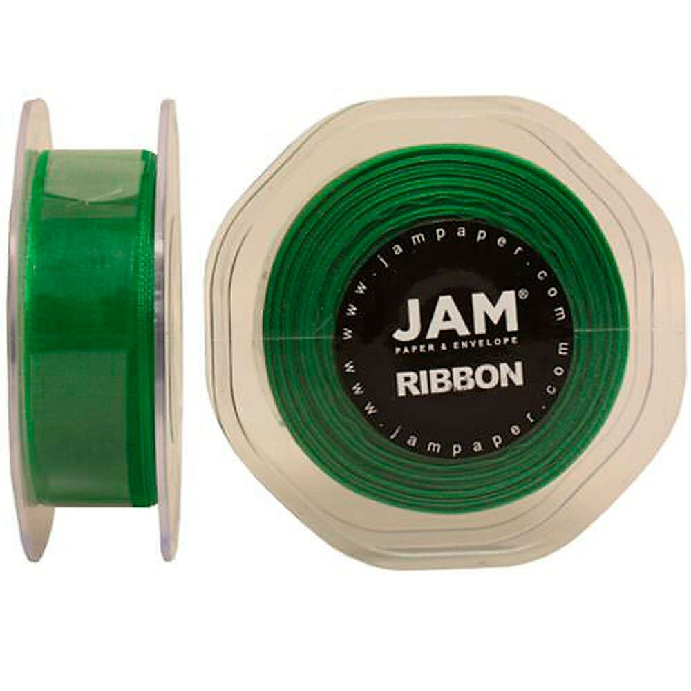 Image of JAM Paper Sheer Organza Ribbon, .88 Inch Wide x 25 Yards, Emerald Green, 2 Pack (807SHemgr25g)