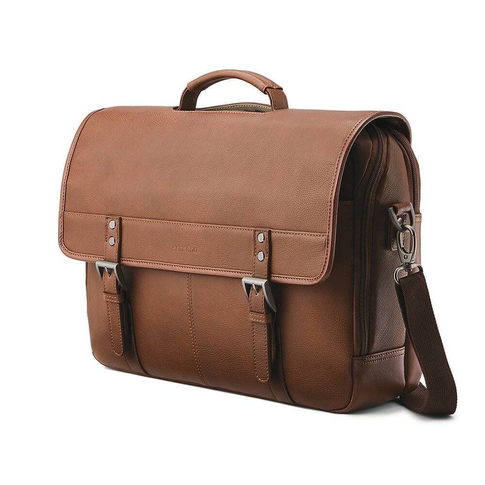 Image of Samsonite Classic Leather Flapoverover 15.6", Cognac, Brown