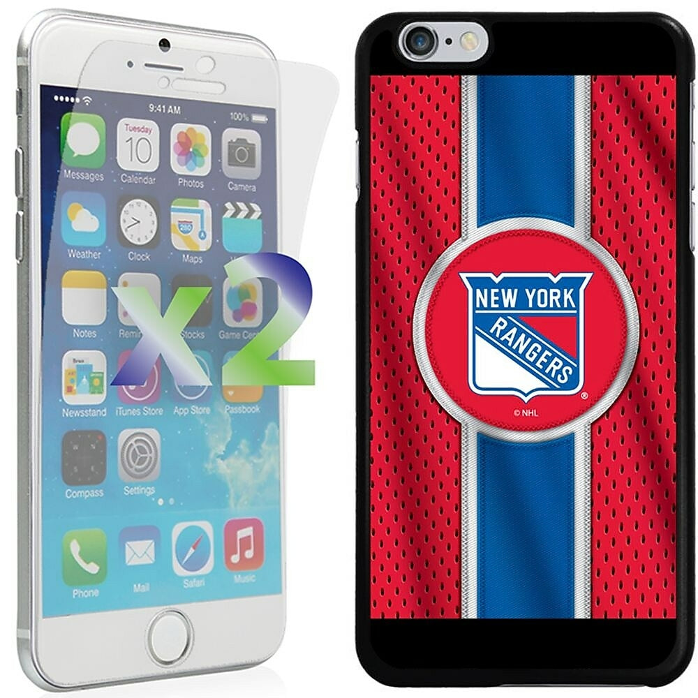 Image of Exian NHL Case and Screen Protector (2 Pack) for iPhone 6 Plus - New York Rangers, Black