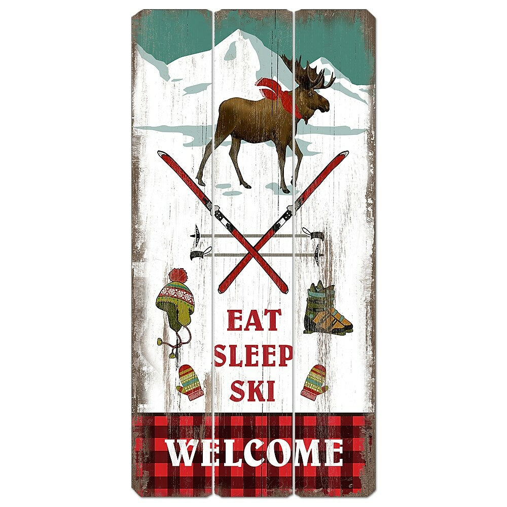 Image of Sign-A-Tology Welcome to eat sleep ski Wooden Sign - 24" x 12"