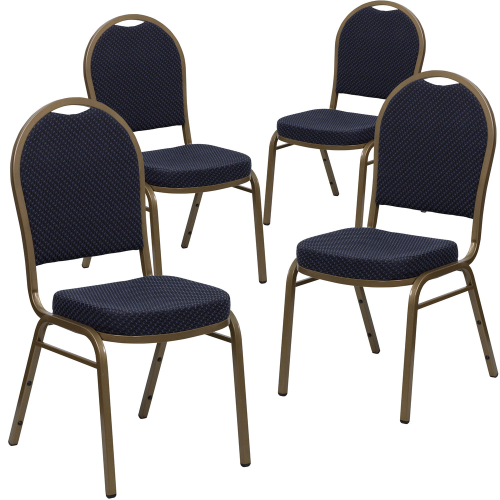 Image of Flash Furniture HERCULES Series Dome Back Stacking Banquet Chairs with Navy Patterned Fabric & Gold Frame - 4 Pack, Blue