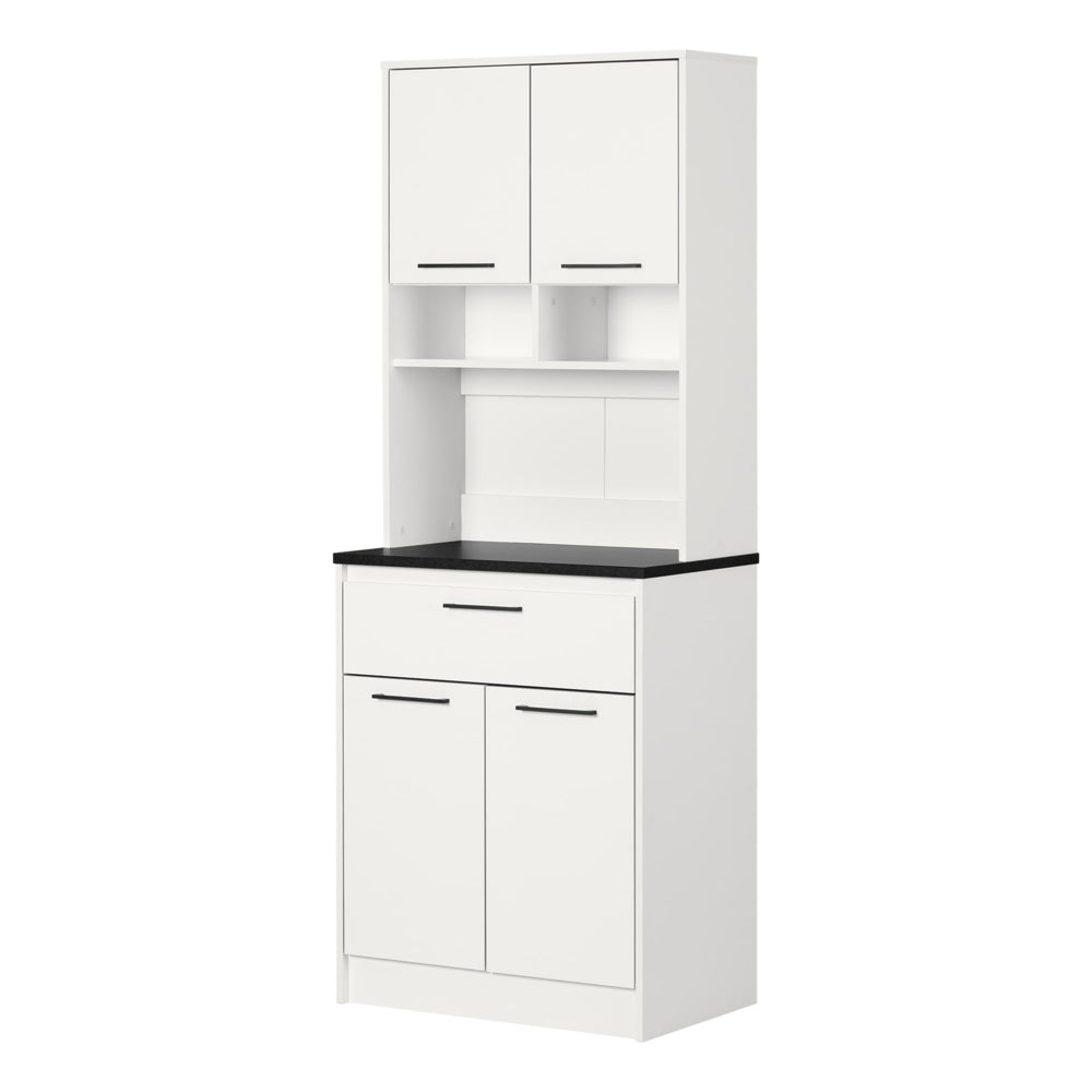 Image of South Shore Myro Pantry Cabinet with Microwave Hutch - Faux Black Stone and White