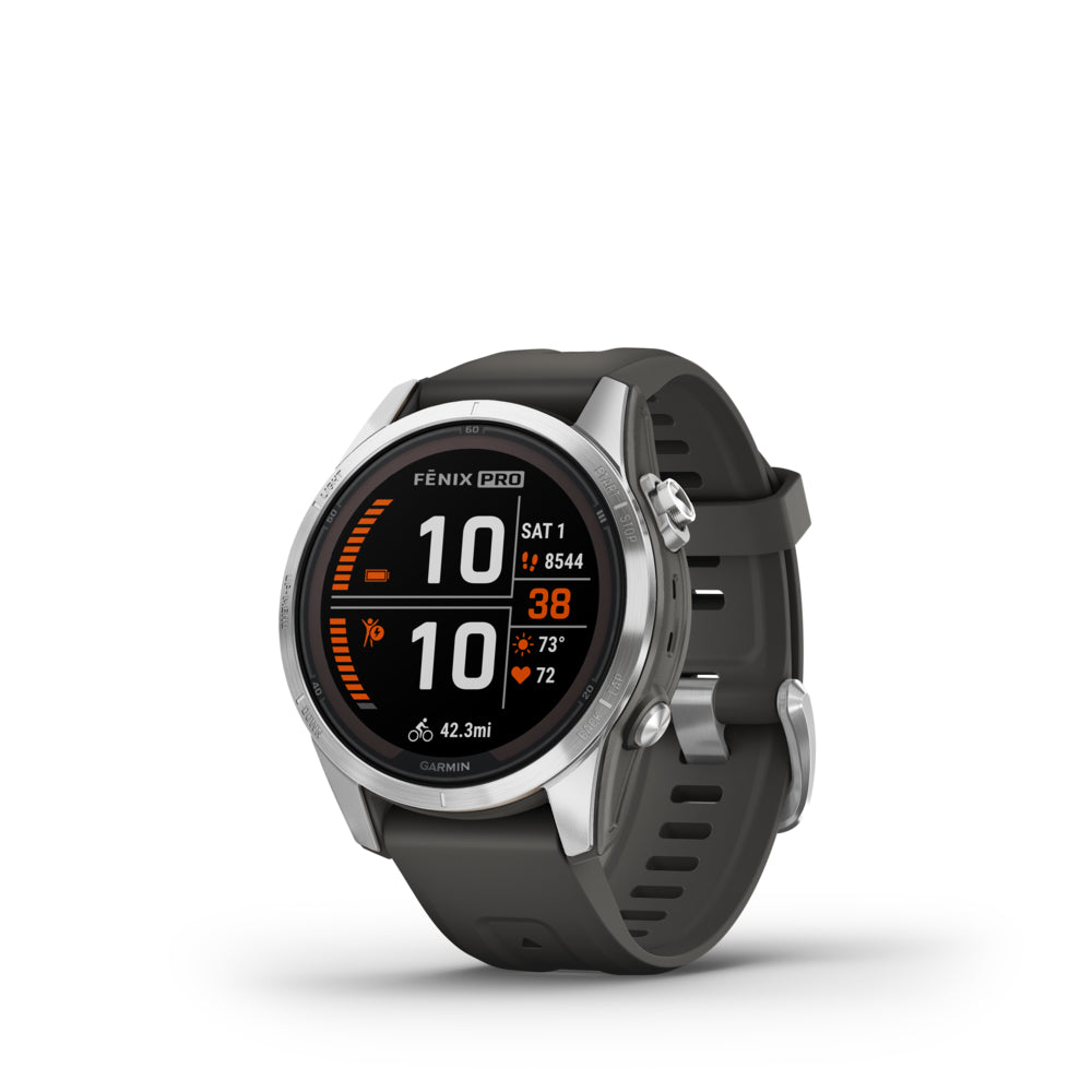 Image of Garmin fenix 7S Pro Watch - 42 mm - Solar Edition - Silver with Graphite Band, Grey