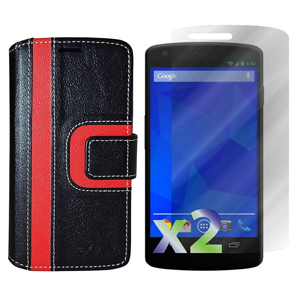 Image of Exian Striped Pattern Wallet Case for Google Nexus 5 - Black/Red