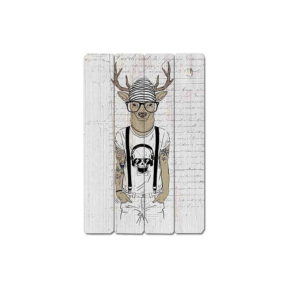 Image of Sign-A-Tology Rock Skull Funky Deer (Newspaper) Wooden Sign - 24" x 16"