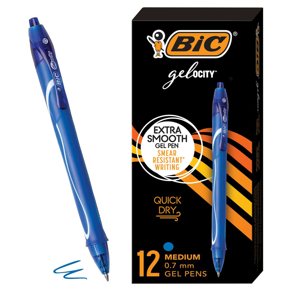 Image of BIC Gel-ocity Retractable Quick Dry Gel Pen - 0.7mm - Blue - 12 Pack