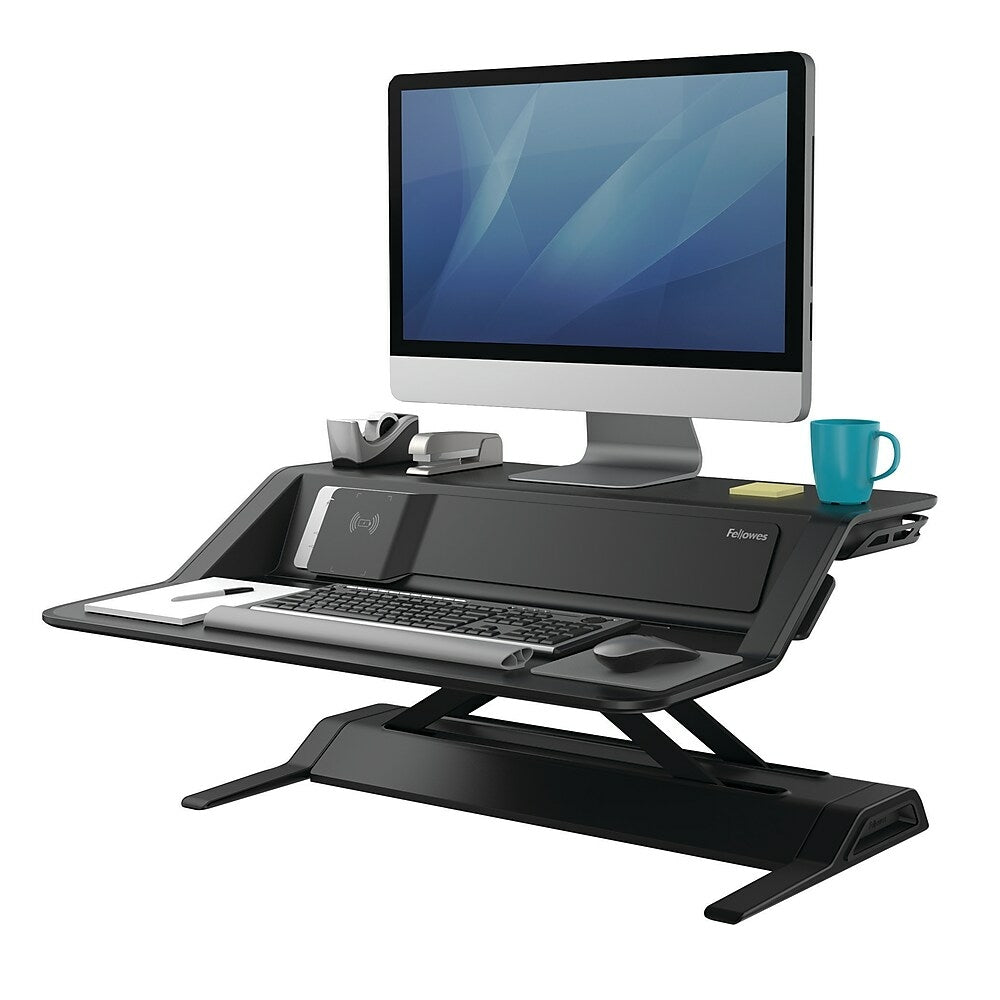 Image of Fellowes Lotus DX 32.75"W Sit to Stand Desk - Dual Monitor - Black