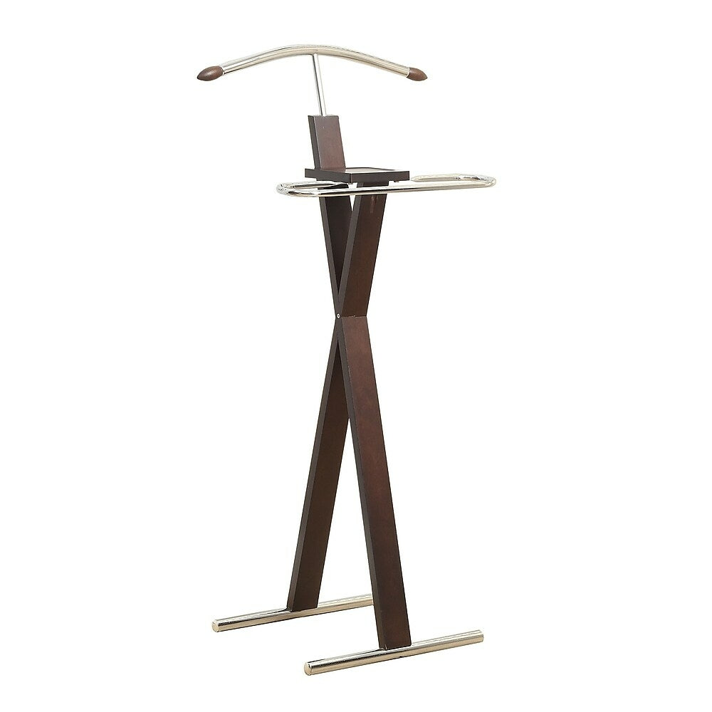 Image of Monarch Specialties - 2024 Valet Stand - Organizer - Suit Rack - Bedroom - Wood - Metal - Brown - Chrome - Contemporary - Modern