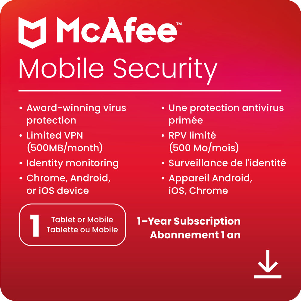 Image of McAfee Mobile Security Antivirus Software for 1 Device (Android/iOS) - 1-Year Subscription (Download)