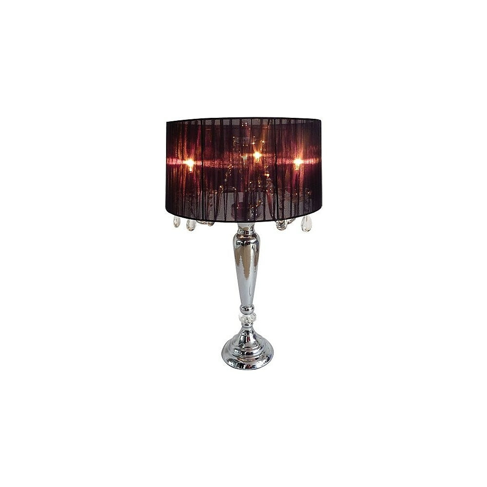 Image of Elegant Designs Trendy Sheer Black Shade Table Lamp With Hanging Crystals, Chrome Finish