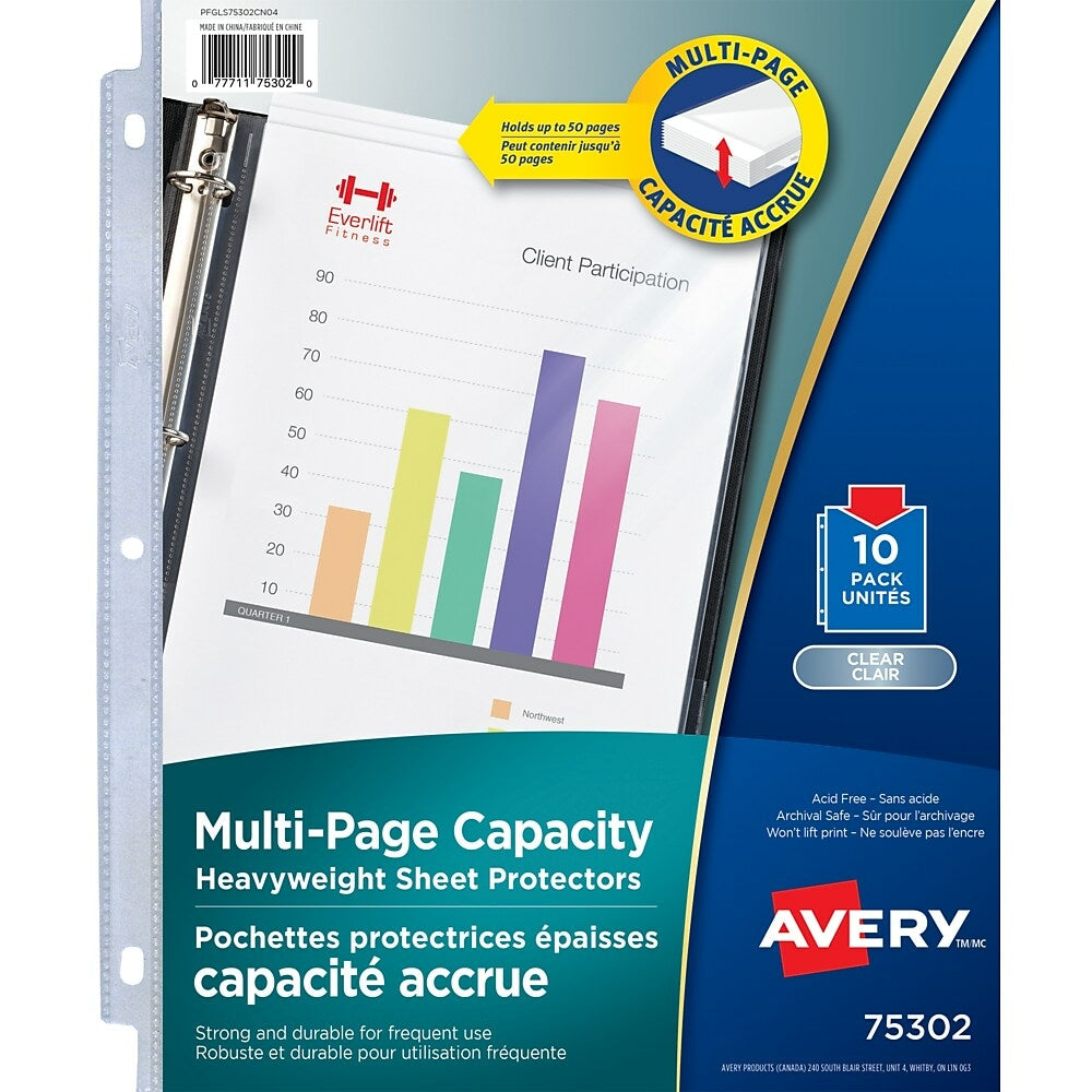 Image of Avery 75302 Multi-Page Capacity Sheet Protector - Clear - 10 Pack