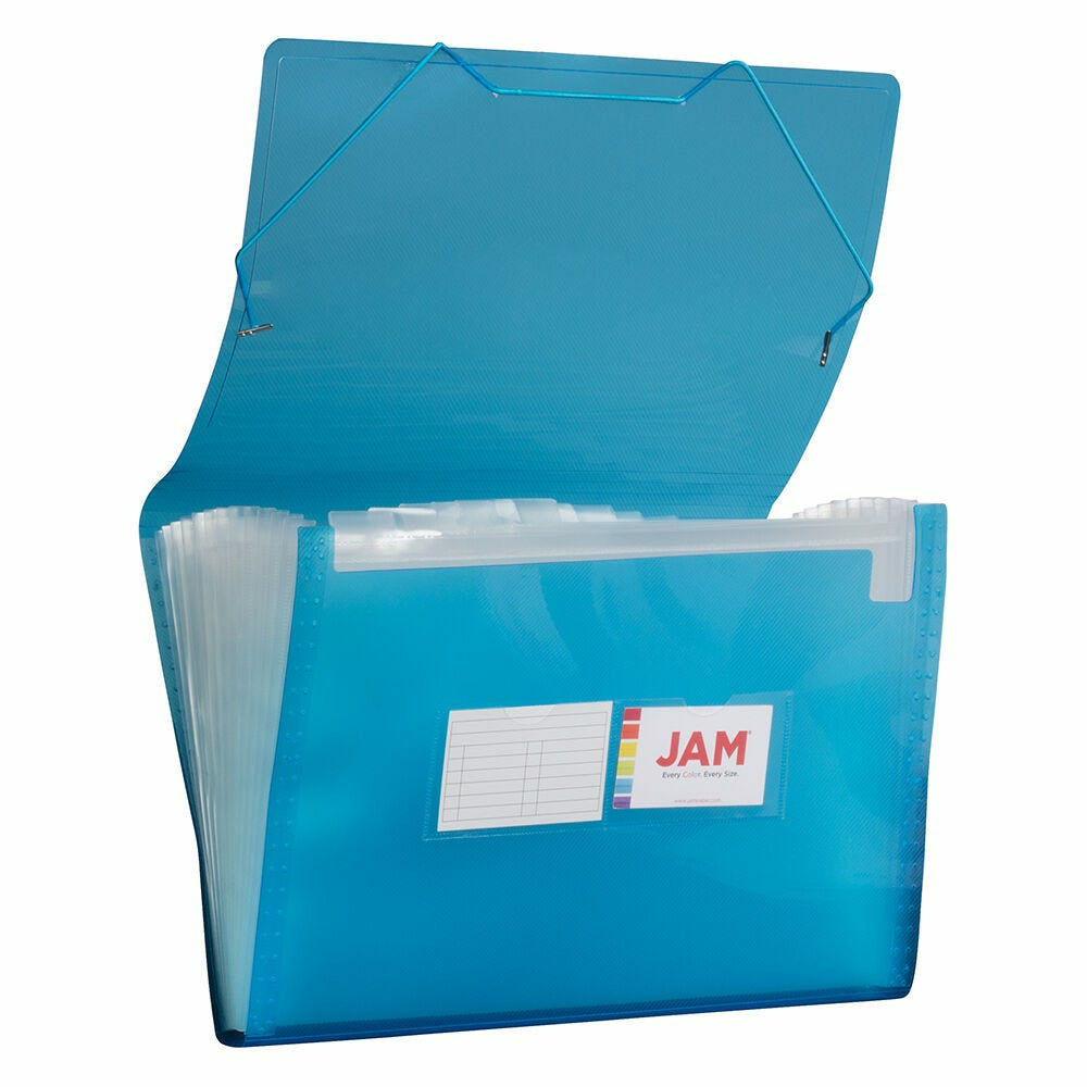 Image of Jam Paper 13 Pocket Plastic Expanding Accordion File Folders - Legal Size - 10" H x 15" L - Blue