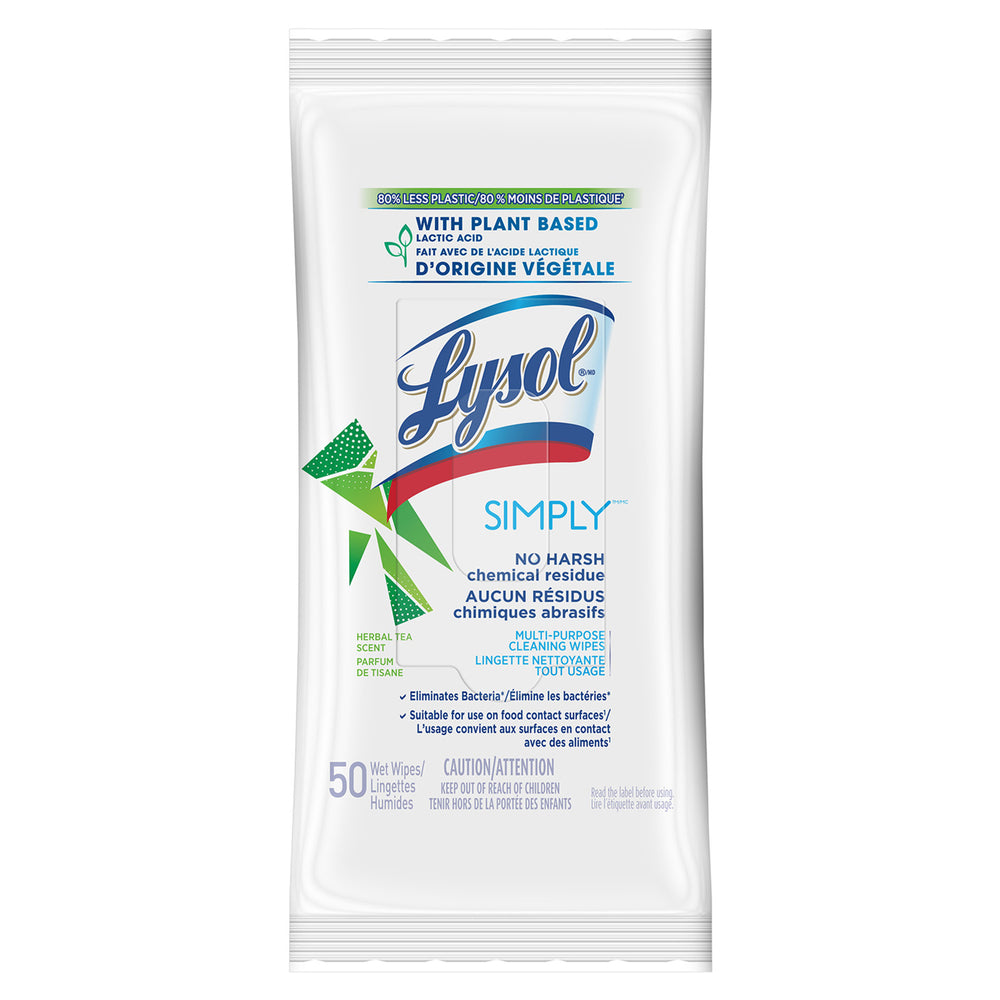 Image of Lysol Simply Multi Purpose Wipes - Flat Pack - Herbal Tea - 50 Pack