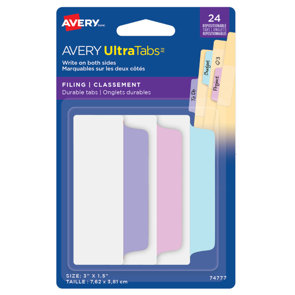 Image of Avery UltraTabs Filing Tabs - Pastel Colours - 24 Pack