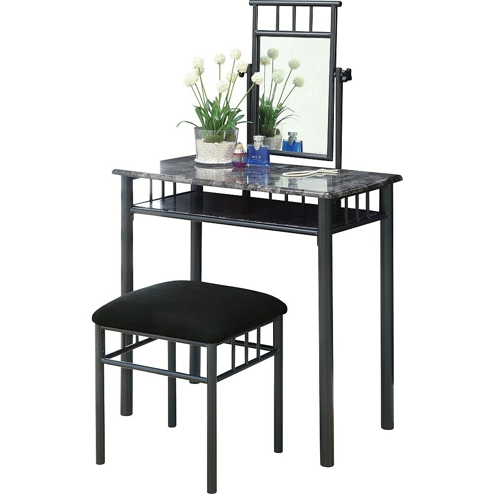 Image of Monarch Specialties - 3062 Vanity Set - Set Of 2 - Makeup Table - Organizer - Bedroom - Metal - Grey Marble Look