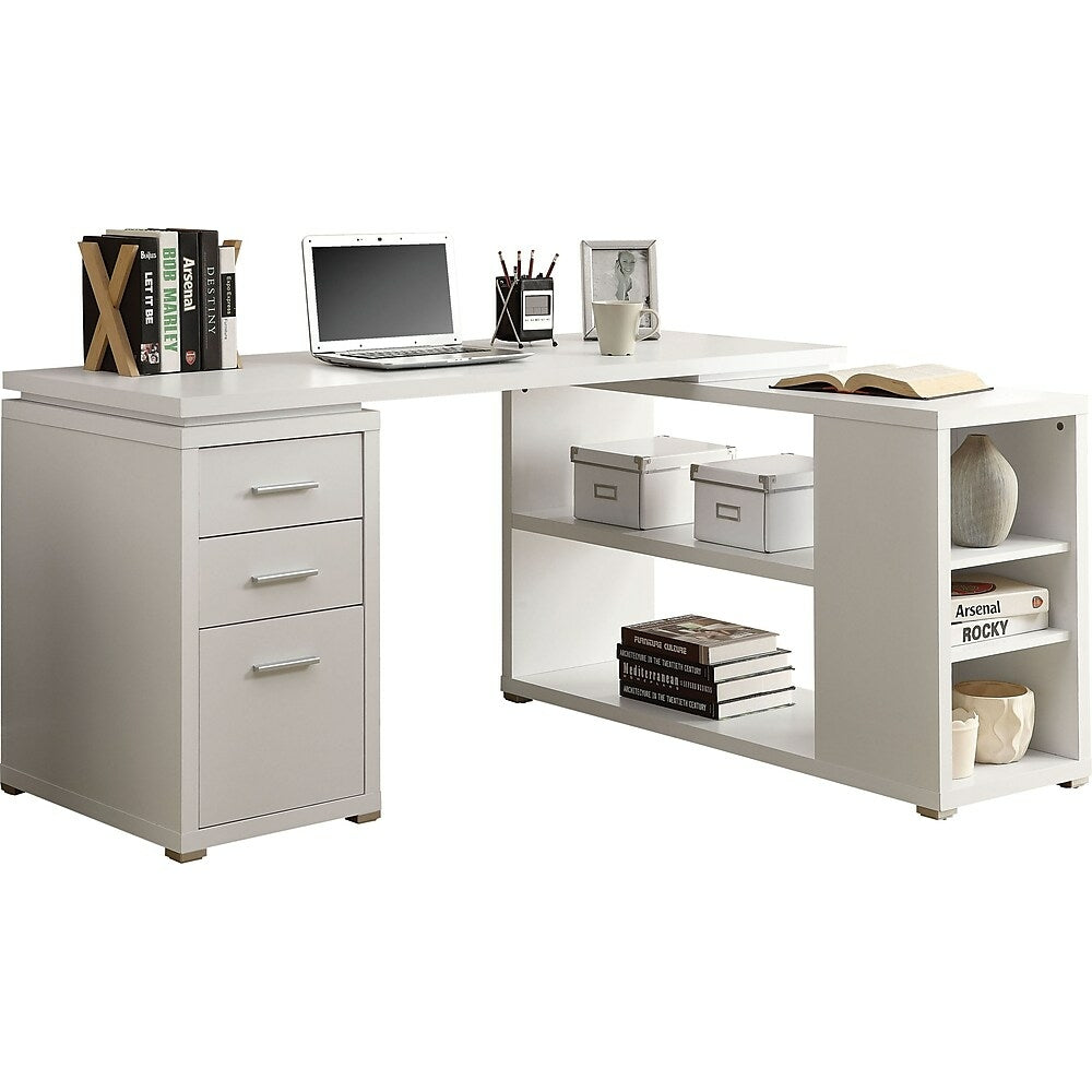 Image of Monarch Specialties - 7023 Computer Desk - Home Office - Corner - Storage Drawers - L Shape - Work - Laptop - Laminate - White