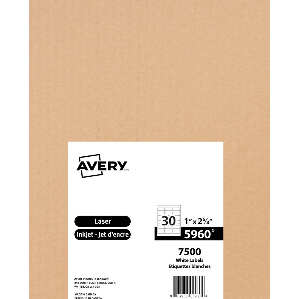 Image of Avery Easy Peel White Laser Address Labels, 2-5/8" x 1", 7500 Pack (5960)