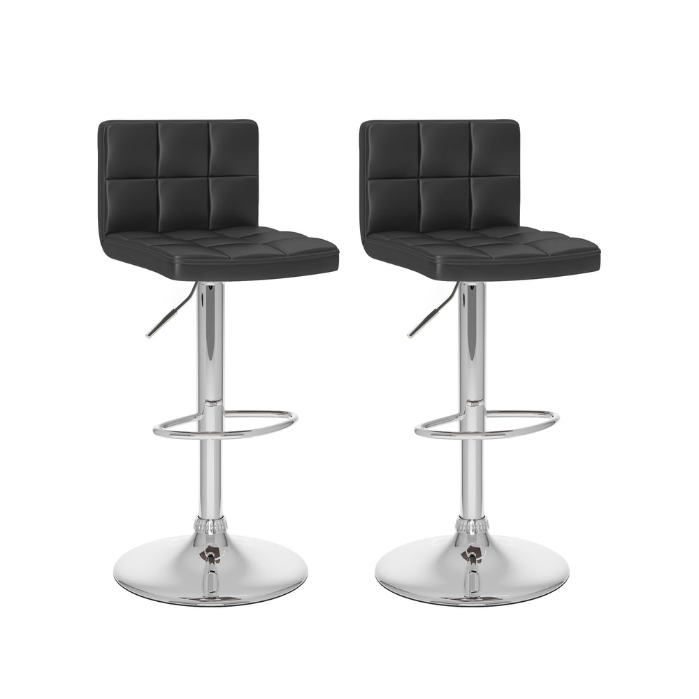 Image of CorLiving High Back Adjustable Bar Stool, Black Tufted Leatherette, 2 Pack