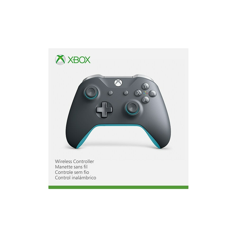 xbox grey and blue wireless controller