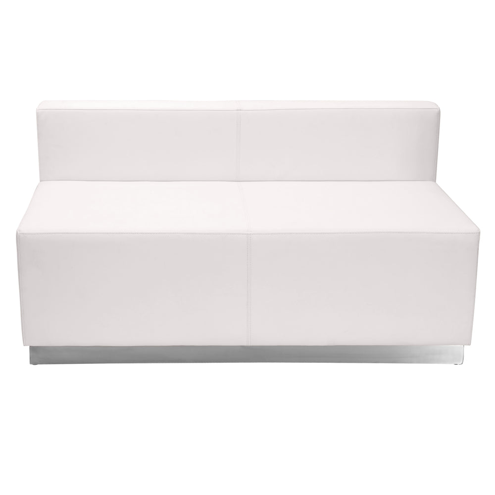 Image of Flash Furniture HERCULES Alon Series Melrose Leather Loveseat with Brushed Stainless Steel Base - White