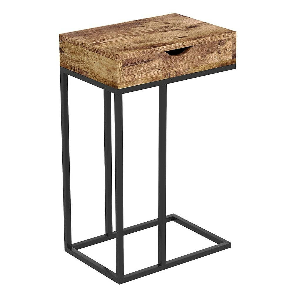 Image of Safdie & Co C-Shaped Accent Table with 1 Drawer - 15.75L - Brown Reclaimed Wood/Black